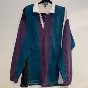 Vintage King's Court Purple Teal Black and White Cotton Shirt XXL